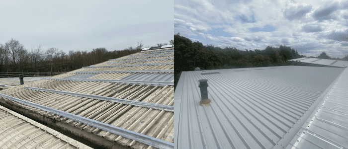 Before and after of roof refinishing